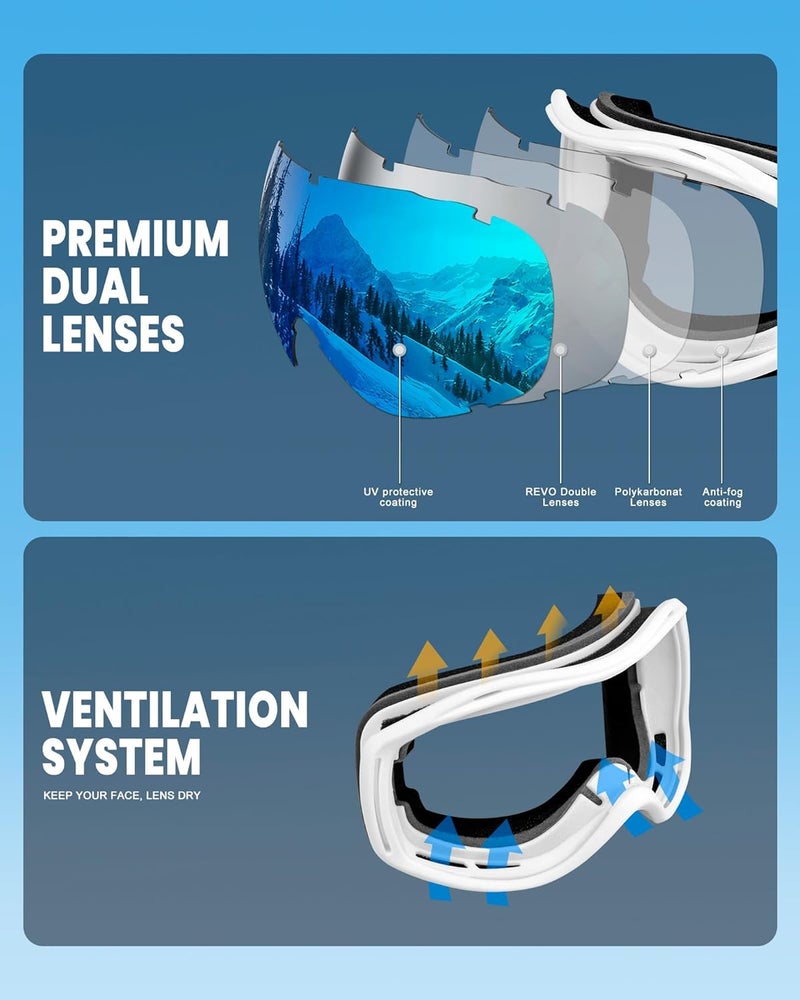 AVV Store Ski Goggles UV Protection, Anti-Fog Snowboard Snow Goggles OTG for Men Women Adults & Youths - Image 4